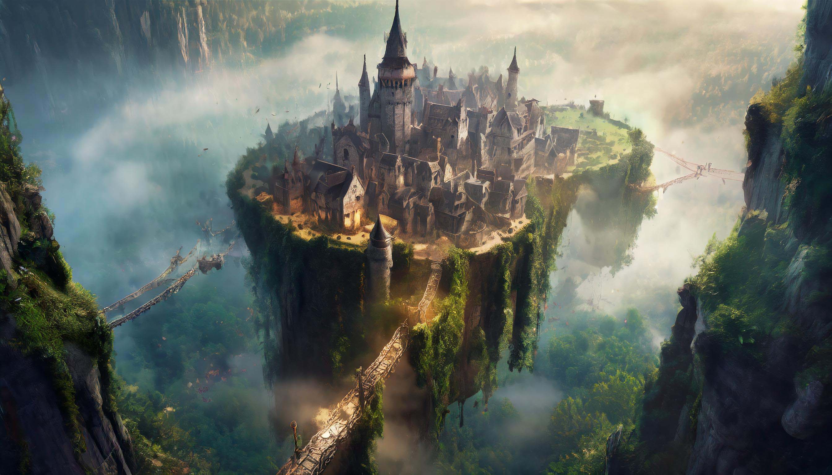 Cidade Flutuante Névoa Densa Fixada ao Chão